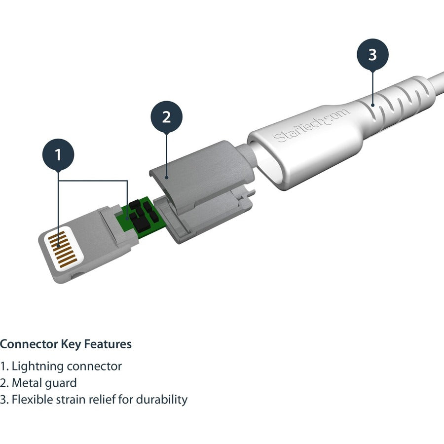 StarTech.com 3 foot/1m Durable White USB-A to Lightning Cable, Rugged Heavy Duty Charging/Sync Cable for Apple iPhone/iPad MFi Certified RUSBLTMM1M