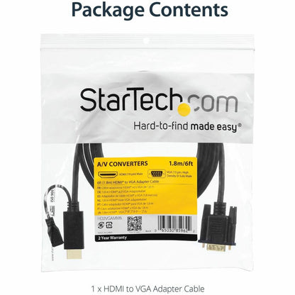 StarTech.com HDMI to VGA Cable - 6 ft / 2m - 1080p - 1920 x 1200 - Active HDMI Cable - Monitor Cable - Computer Cable HD2VGAMM6