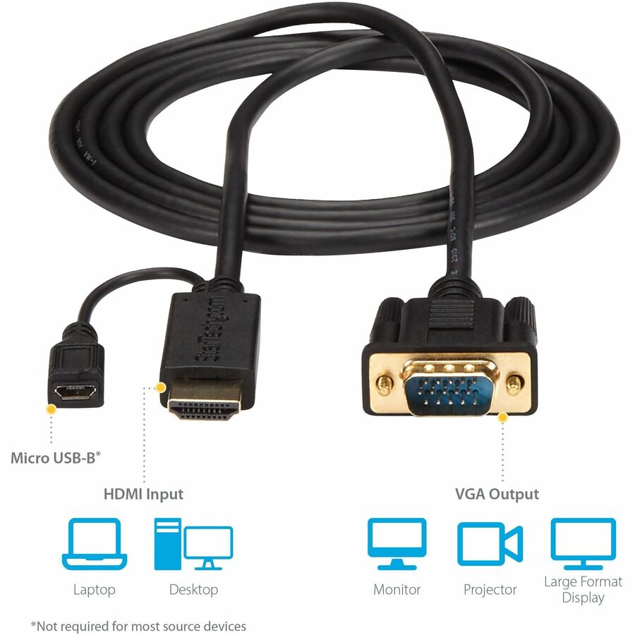 StarTech.com HDMI to VGA Cable - 6 ft / 2m - 1080p - 1920 x 1200 - Active HDMI Cable - Monitor Cable - Computer Cable HD2VGAMM6