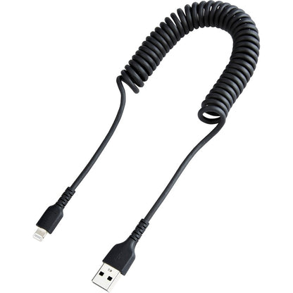 StarTech.com 50cm/20in USB to Lightning Cable, MFi Certified, Coiled iPhone Charger Cable, Black, Durable TPE Jacket Aramid Fiber RUSB2ALT50CMBC