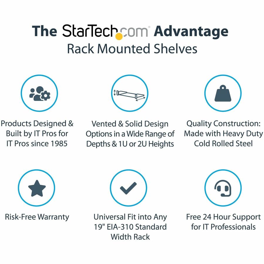 StarTech.com 2U Server Rack Cabinet Shelf - Fixed 16" Deep Cantilever Rackmount Tray for 19" Data/AV/Network Enclosure w/cage nuts, screws CABSHELF