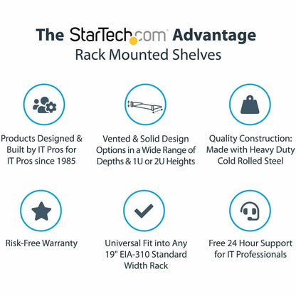 StarTech.com 2U Server Rack Cabinet Shelf - Fixed 16" Deep Cantilever Rackmount Tray for 19" Data/AV/Network Enclosure w/cage nuts, screws CABSHELF