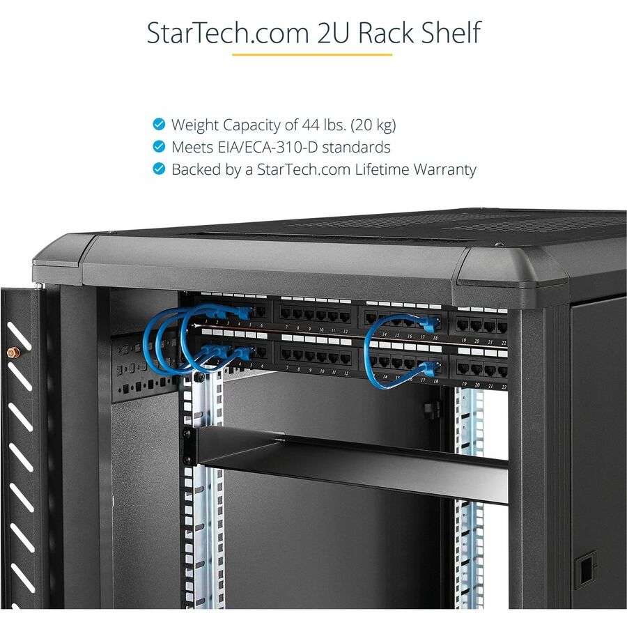 StarTech.com 2U Server Rack Cabinet Shelf - Fixed 16" Deep Cantilever Rackmount Tray for 19" Data/AV/Network Enclosure w/cage nuts, screws CABSHELF