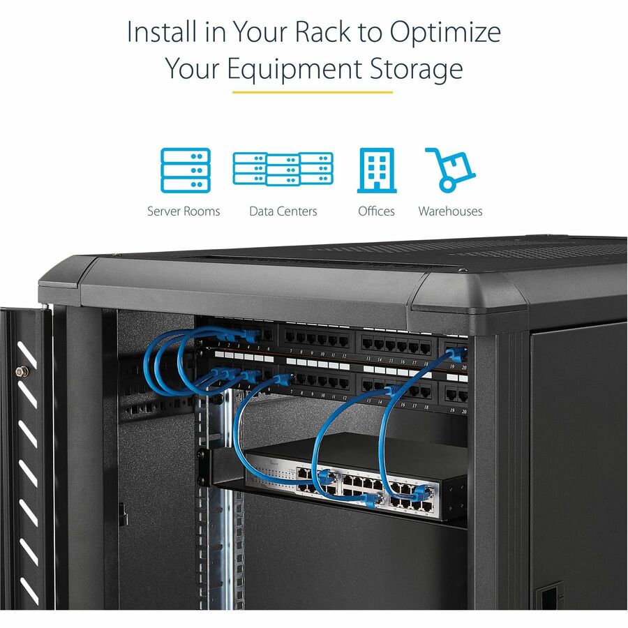 StarTech.com 2U Server Rack Cabinet Shelf - Fixed 16" Deep Cantilever Rackmount Tray for 19" Data/AV/Network Enclosure w/cage nuts, screws CABSHELF