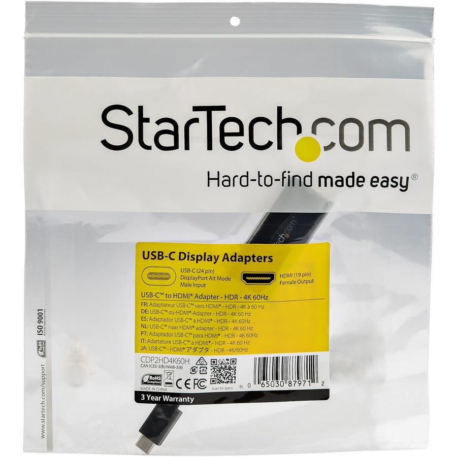 StarTech.com USB-C To HDMI Adapter with HDR - 4K 60Hz - Black CDP2HD4K60H