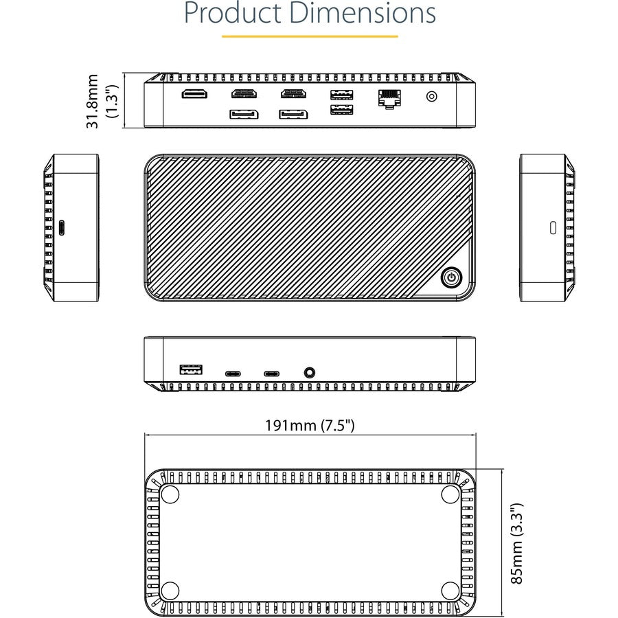 StarTech.com USB-C Triple Monitor Docking Station - Triple 4K HDMI/DP USB-C Dock - 5x USB Hub - GbE - 100W PD - Universal / Multi Monitor 116N-USBC-DOCK