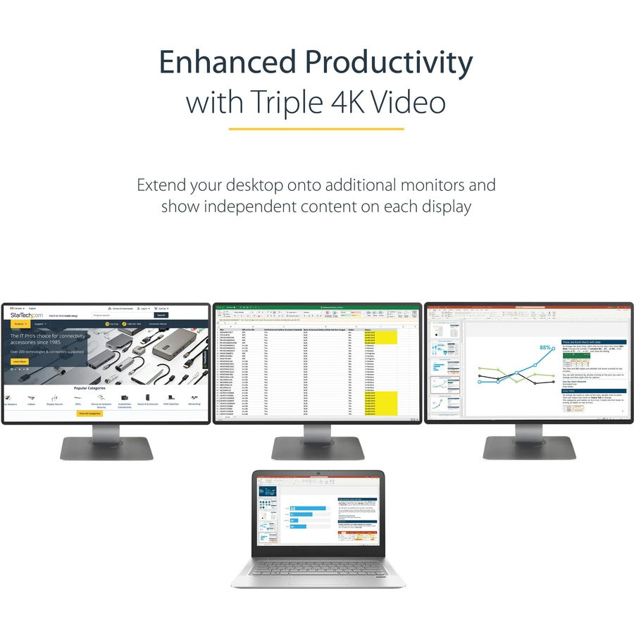 StarTech.com USB-C Triple Monitor Docking Station - Triple 4K HDMI/DP USB-C Dock - 5x USB Hub - GbE - 100W PD - Universal / Multi Monitor 116N-USBC-DOCK