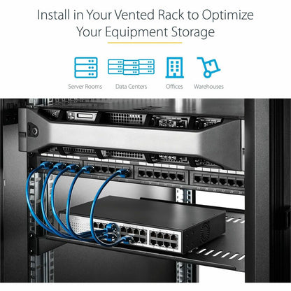 StarTech.com 2U 16in Universal Vented Rack Mount Cantilever Shelf - Fixed Server Rack Cabinet Shelf - 50lbs / 23kg CABSHELFV