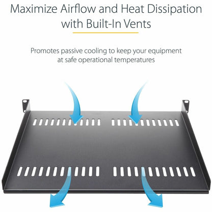 StarTech.com 2U 16in Universal Vented Rack Mount Cantilever Shelf - Fixed Server Rack Cabinet Shelf - 50lbs / 23kg CABSHELFV