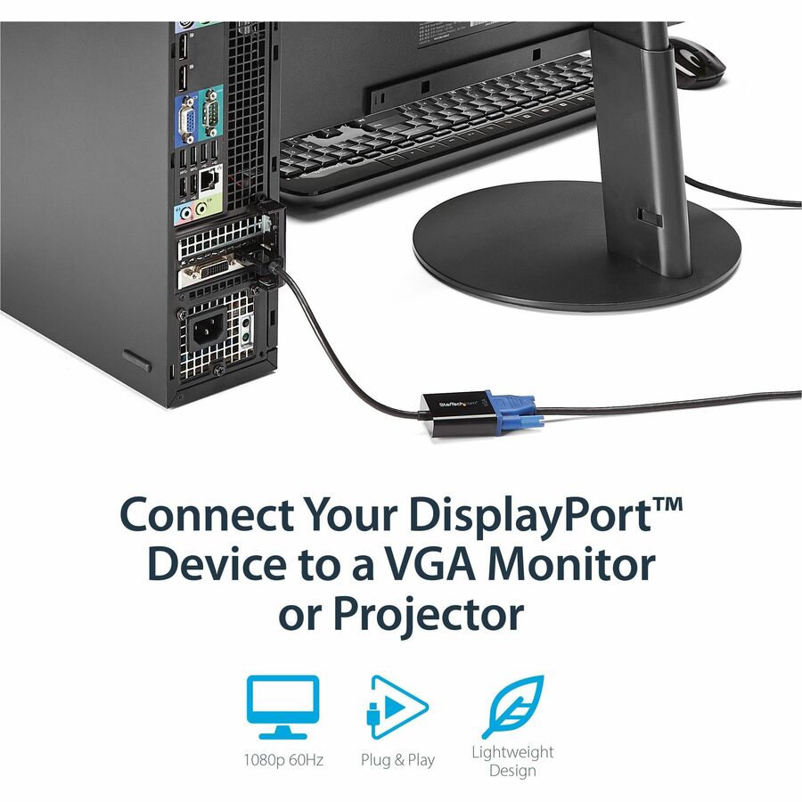 StarTech.com DisplayPort to VGA Adapter, Active DP to VGA Converter, 1080p Video, DP to VGA Adapter Dongle (Digital to Analog), DP 1.2 DP2VGA3