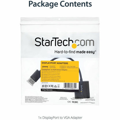 StarTech.com DisplayPort to VGA Adapter, Active DP to VGA Converter, 1080p Video, DP to VGA Adapter Dongle (Digital to Analog), DP 1.2 DP2VGA3