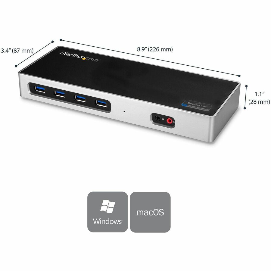 StarTech.com USB-C & USB-A Dock, Dual Monitor 4K 60Hz Dock DisplayPort/HDMI, Hybrid USB 3.0 Laptop Docking Station, 6x USB-A, mac/Windows DK30A2DH