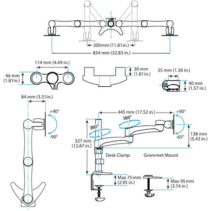 StarTech.com Desk Mount Dual Monitor Arm, Dual Articulating Monitor Arm, Height Adjustable, For VESA Monitors up to 24" (29.9lb/13.6kg) ARMDUAL