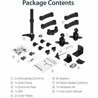 StarTech.com Desk Mount Dual Monitor Arm, Dual Articulating Monitor Arm, Height Adjustable, For VESA Monitors up to 24" (29.9lb/13.6kg) ARMDUAL