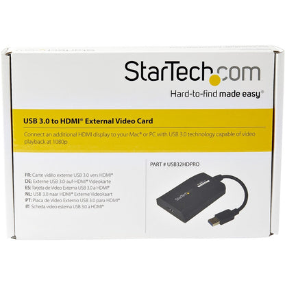 StarTech.com USB 3.0 to HDMI Adapter, DisplayLink Certified, 1920x1200, USB-A to HDMI Display Adapter, External Graphics Card for Mac/PC USB32HDPRO