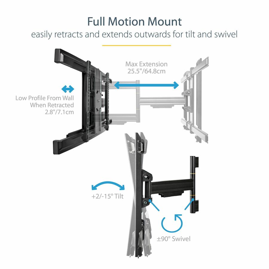 StarTech.com TV Wall Mount for up to 80" VESA Mount Displays - Low Profile Full Motion TV Mount - Heavy Duty Adjustable Articulating Arm FPWARTS1