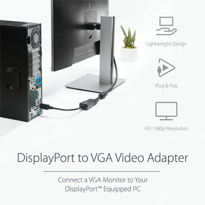 StarTech.com DisplayPort to VGA Adapter, Active DP to VGA Converter, 1080p Video DP to VGA Monitor Adapter Dongle, DisplayPort Certified DP2VGA2