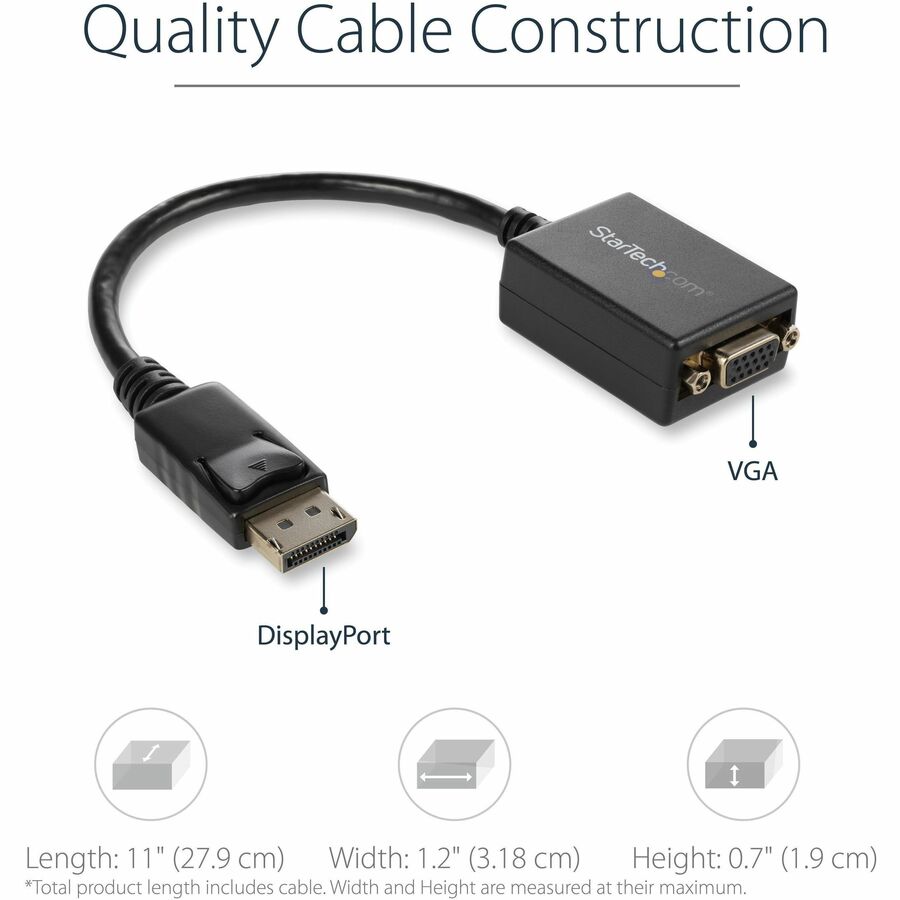 StarTech.com DisplayPort to VGA Adapter, Active DP to VGA Converter, 1080p Video DP to VGA Monitor Adapter Dongle, DisplayPort Certified DP2VGA2