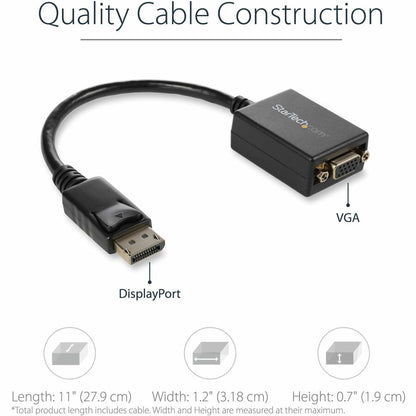 StarTech.com DisplayPort to VGA Adapter, Active DP to VGA Converter, 1080p Video DP to VGA Monitor Adapter Dongle, DisplayPort Certified DP2VGA2