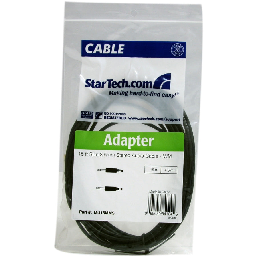 StarTech.com 15 ft Slim 3.5mm Stereo Audio Cable - M/M MU15MMS