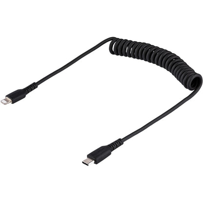 StarTech.com 50cm / 20in USB C to Lightning Cable, MFi Certified, Coiled iPhone Charger Cable, Black, TPE Jacket Aramid Fiber RUSB2CLT50CMBC