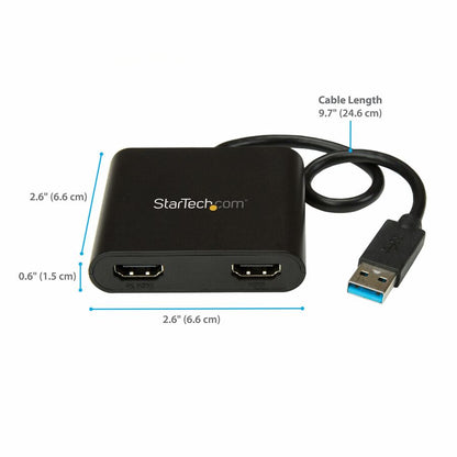 StarTech.com USB 3.0 to Dual HDMI Adapter, 1x 4K & 1x 1080p, External Graphics Card, USB Type-A Dual Monitor Display Adapter, Windows Only USB32HD2