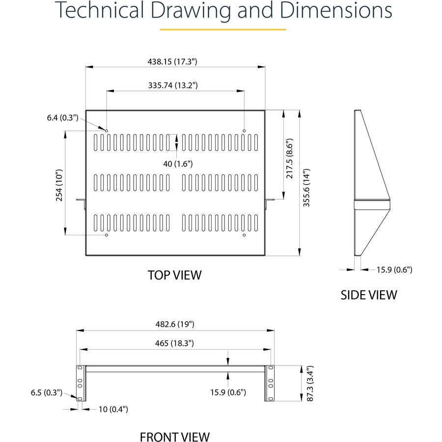 StarTech.com 2U Vented Server Rack Shelf - Center Mount Fixed 14" Deep Cantilever Rackmount Tray for 19" Data/AV/Network w/Cage Nuts SHELF-2U-14-CENTER-V