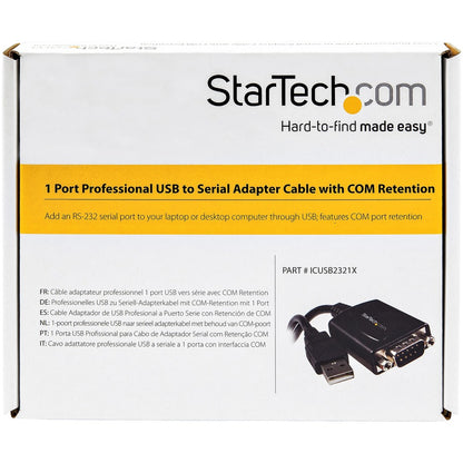 StarTech.com USB to Serial Adapter - 1 Port - COM Port Retention - Texas Instruments TIUSB3410 - USB to RS232 Adapter Cable ICUSB2321X