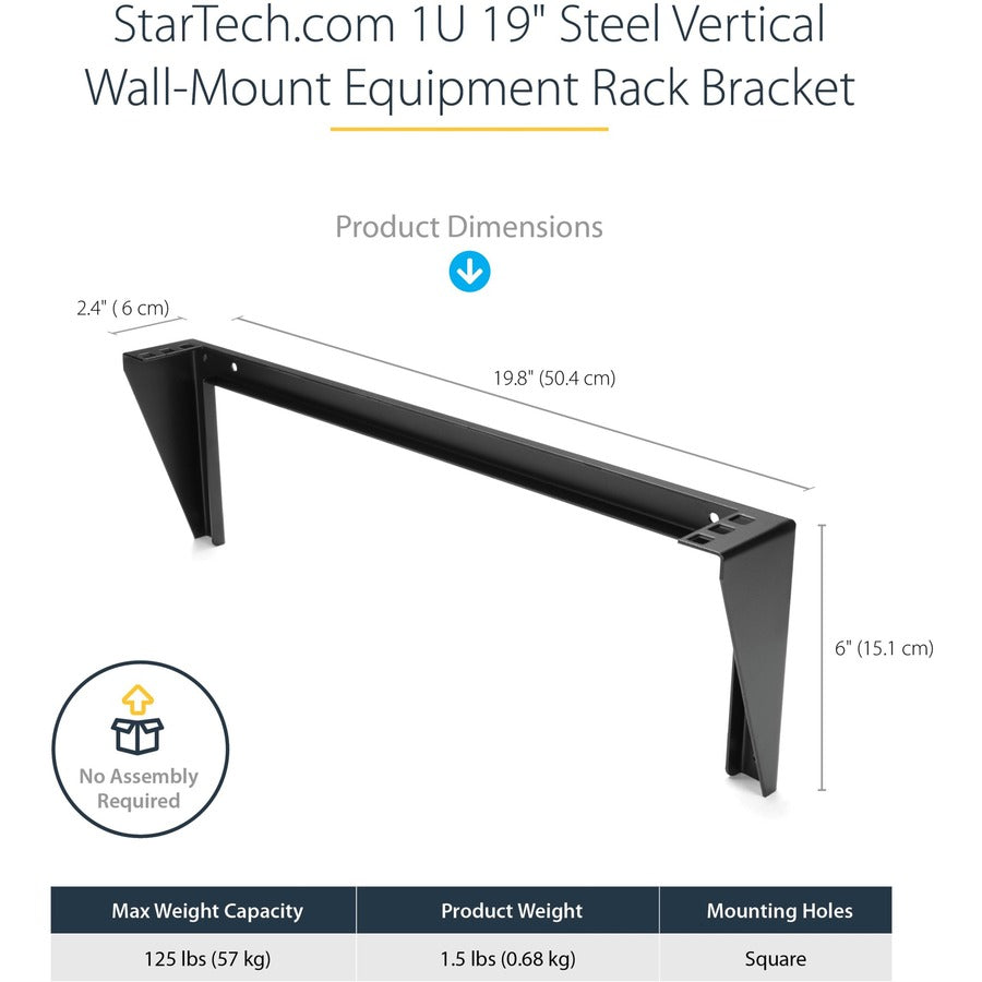 StarTech.com 1U 19in Steel Vertical Wall Mount Equipment Rack Bracket RK119WALLV