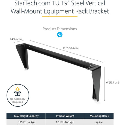 StarTech.com 1U 19in Steel Vertical Wall Mount Equipment Rack Bracket RK119WALLV