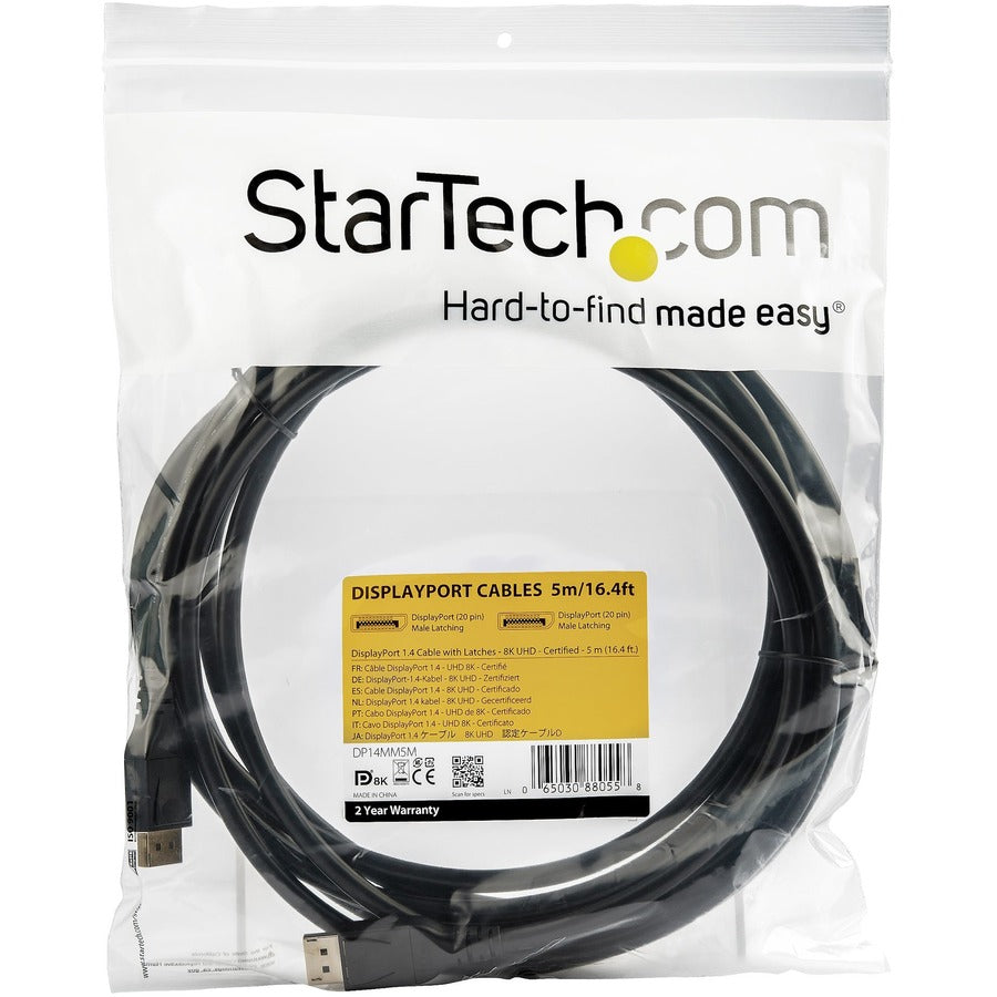 StarTech.com 5 m VESA Certified DisplayPort 1.4 Cable - 8K 60Hz HBR3 HDR - 16 ft Super UHD 4K 120Hz - DP to DP Video Monitor Cord M/M DP14MM5M