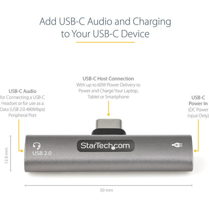 StarTech.com USB C Audio & Charge Adapter, USB-C Audio Adapter, USB C Audio Headset Port and USB Type-C PD Charger, For USB-C Phone/Tablet CDP2CAPDM