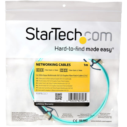 StarTech.com 1m (3ft) LC/UPC to LC/UPC OM3 Multimode Fiber Optic Cable, Full Duplex 50/125&micro;m Zipcord, 100G, LSZH Fiber Jumper Cord A50FBLCLC1