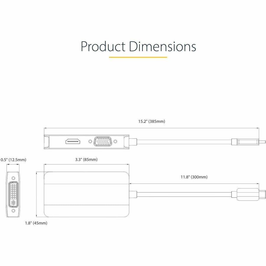 StarTech.com USB C Video Adapter, USB C to HDMI DVI VGA Adapter, 4K 60Hz, Aluminum, Video Display Adapter, USB Type C Travel Adapter 118-USBC-HDMI-VGADVI