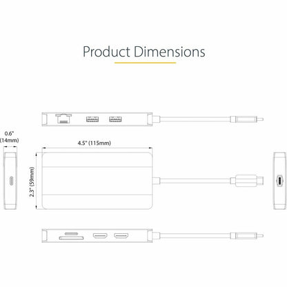 StarTech.com USB C Multiport Adapter, Dual HDMI, 4K 60Hz, 2x 5Gbps USB-A Hub, 100W Power Delivery, GbE, SD/MicroSD, USB C Mini Dock 120B-USBC-MULTIPORT