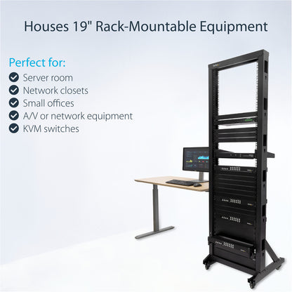 StarTech.com 2-Post 42U Mobile Open Frame Server Rack, Two Post 19in Network Rack with Casters, Rolling Open Rack for AV/Data/IT Equipment 2POSTRACK42