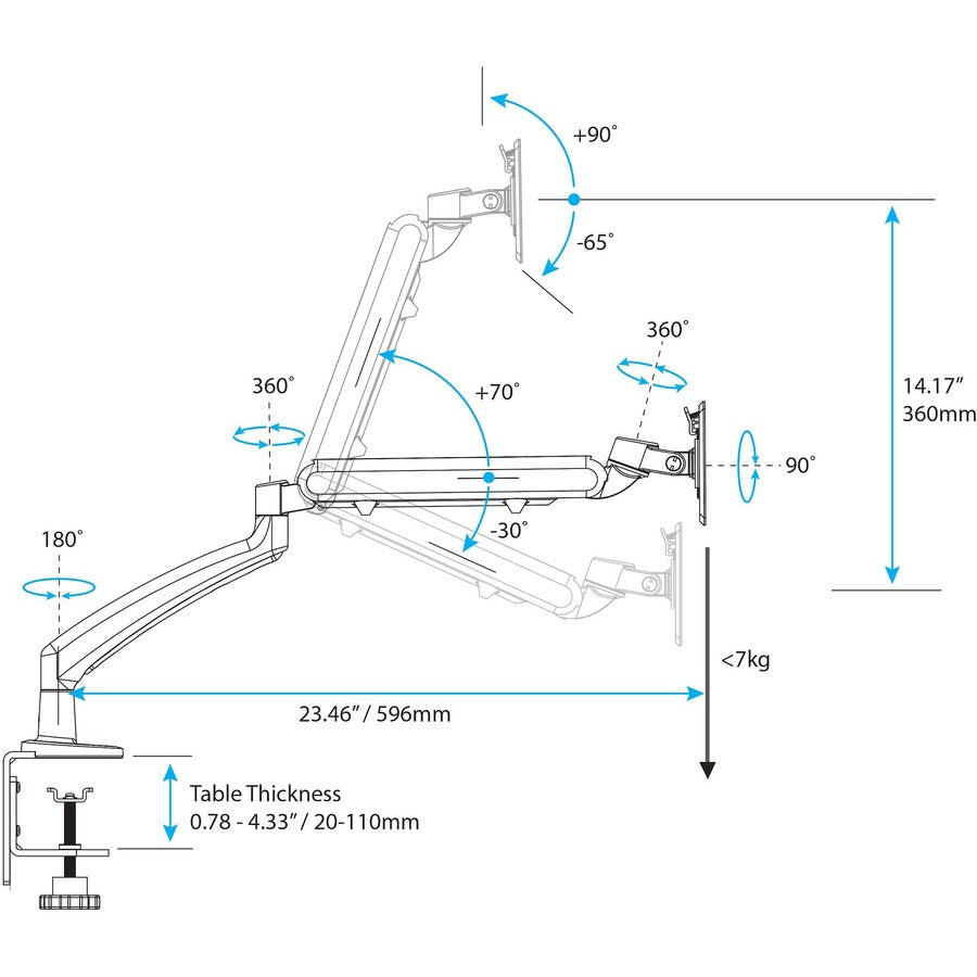 StarTech.com Desk Mount Monitor Arm, Slim Profile, For VESA Mount Monitors up to 34" (15.4lb/7kg), Adjustable Single Monitor Mount, Steel ARMSLIM