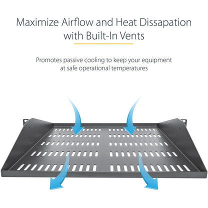 StarTech.com 2U Vented Server Rack Shelf - Center Mount Fixed 20" Deep Cantilever Rackmount Tray for 19" Data/AV/Network w/Cage Nuts SHELF-2U-20-CENTER-V