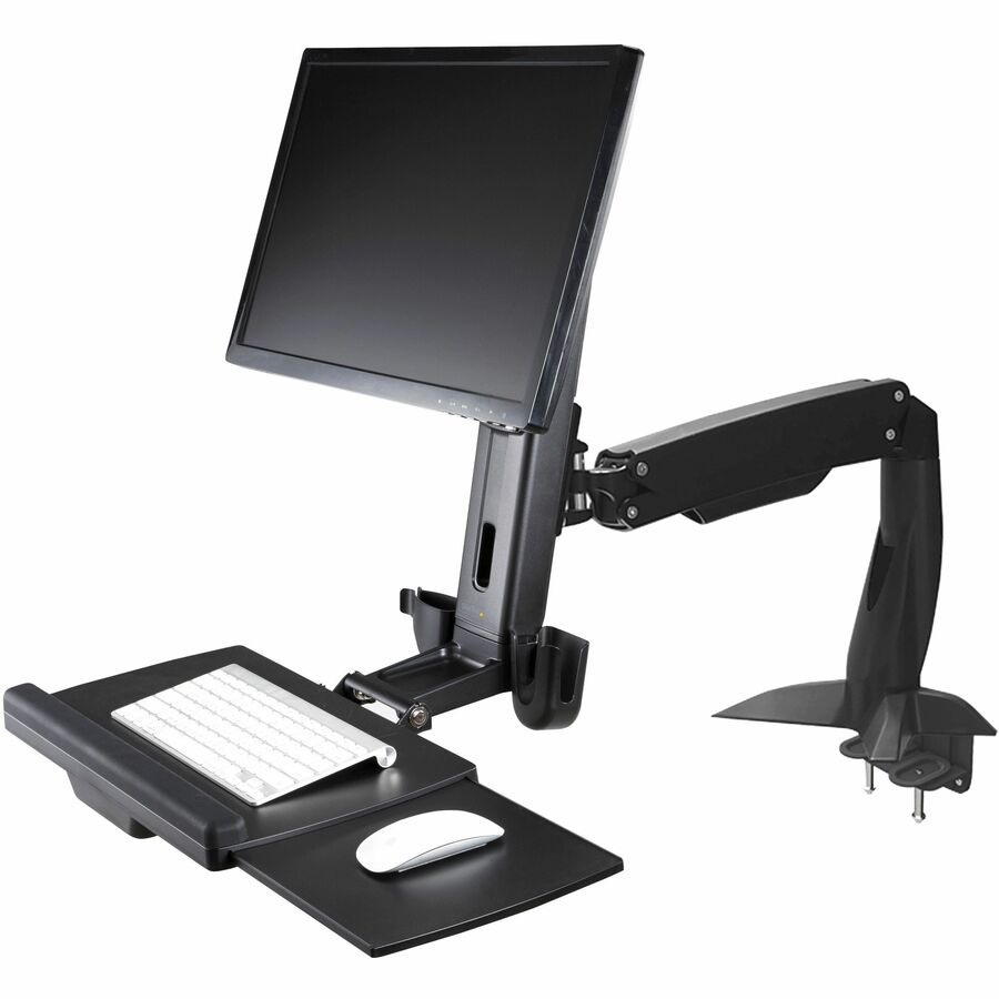 StarTech.com Sit Stand Monitor Arm - Desk Mount Sit-Stand Workstation up to 27inch VESA Display - Standing Desk Converter - Keyboard Tray ARMSTSCP1