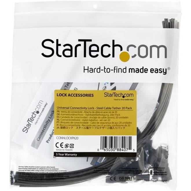 StarTech.com 20-Pack Security Cable Tethers for Adapters & Dongles - Universal Cable Tether Kit - Steel Tether Cable Lock - Anti-Theft CONNLOCKPK20