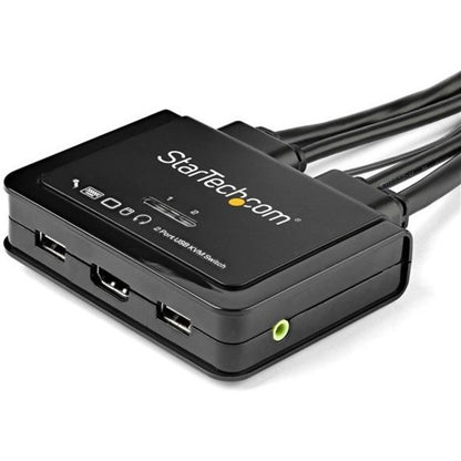 StarTech.com 2 Port HDMI KVM Switch - 4K 60Hz - Compact UHD HDMI USB KVM Switch with 4ft Cables & Audio - Bus Powered & Remote Switching SV211HDUA4K