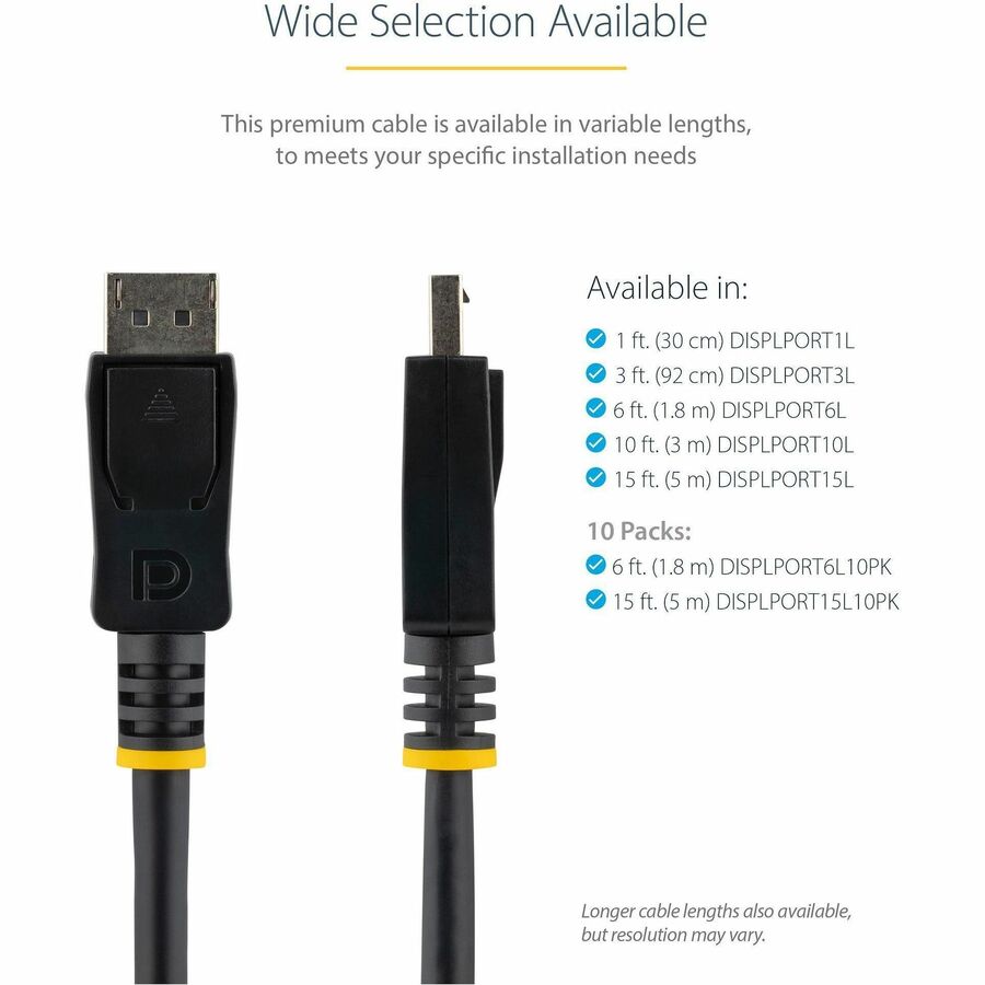 StarTech.com 15 ft / 4.6 m DisplayPort Cable with Latches Multipack - 10 Pack DisplayPort 1.2 Cable - 4K Male DP Cord (DISPLPORT15L10PK) DISPLPORT15L10PK