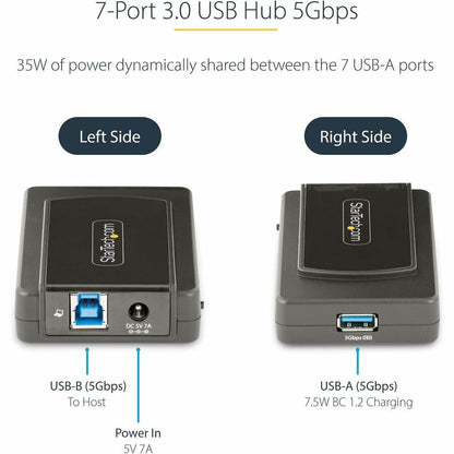 StarTech.com 7-Port USB Hub, USB 3.0 5Gbps, USB-A to 7x USB-A, Self Powered USB-A Expansion Hub w/ 35W Power Supply 5G7AS-USB-A-HUB