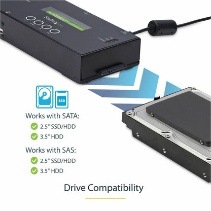 StarTech.com 1:1 Standalone Hard Drive Duplicator and Eraser, SAS/SATA HDD/SSD Cloner/Copier and Disk Eraser/Sanitizer/Wiper, Toolless SATSASDUPE11