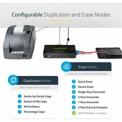 StarTech.com 1:1 Standalone Hard Drive Duplicator and Eraser, SAS/SATA HDD/SSD Cloner/Copier and Disk Eraser/Sanitizer/Wiper, Toolless SATSASDUPE11