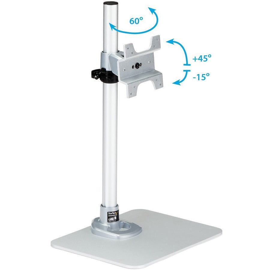 StarTech.com Single Monitor Stand, For up to 34" (30.9lb/14kg) VESA Mount Monitors, Works with iMac / Apple Cinema Displays, Steel, Silver ARMPIVSTND