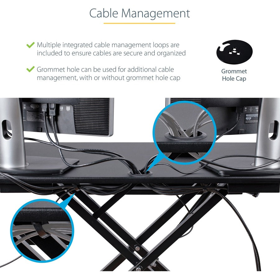 StarTech.com Corner Sit Stand Desk Converter with Keyboard Tray, Large Surface 35"x21" , Height Adjustable Ergonomic Tabletop Standing Desk ARMSTSCORNR