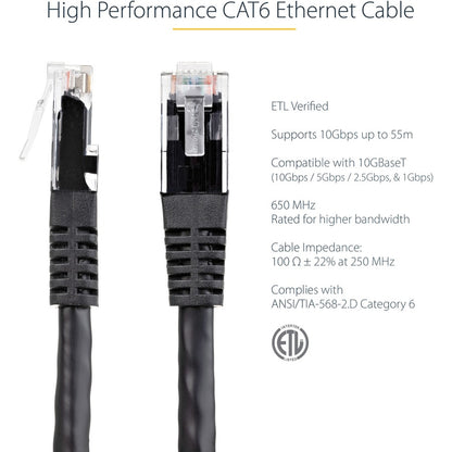 StarTech.com 35ft CAT6 Ethernet Cable - Black Molded Gigabit - 100W PoE UTP 650MHz - Category 6 Patch Cord UL Certified Wiring/TIA C6PATCH35BK