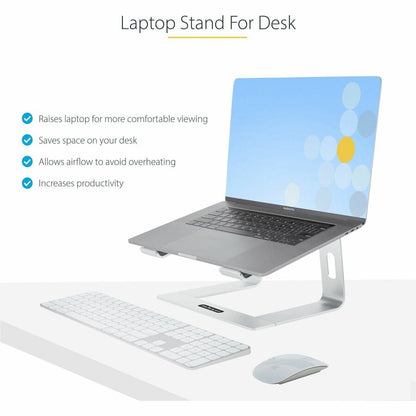 StarTech.com Laptop Stand for Desk, Supports 5kg / 11lb, Aluminum, Silver, Ergonomic Laptop Riser, Portable Laptop Holder for Desk LAPTOP-STAND-SILVER