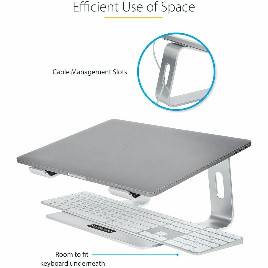 StarTech.com Laptop Stand for Desk, Supports 5kg / 11lb, Aluminum, Silver, Ergonomic Laptop Riser, Portable Laptop Holder for Desk LAPTOP-STAND-SILVER